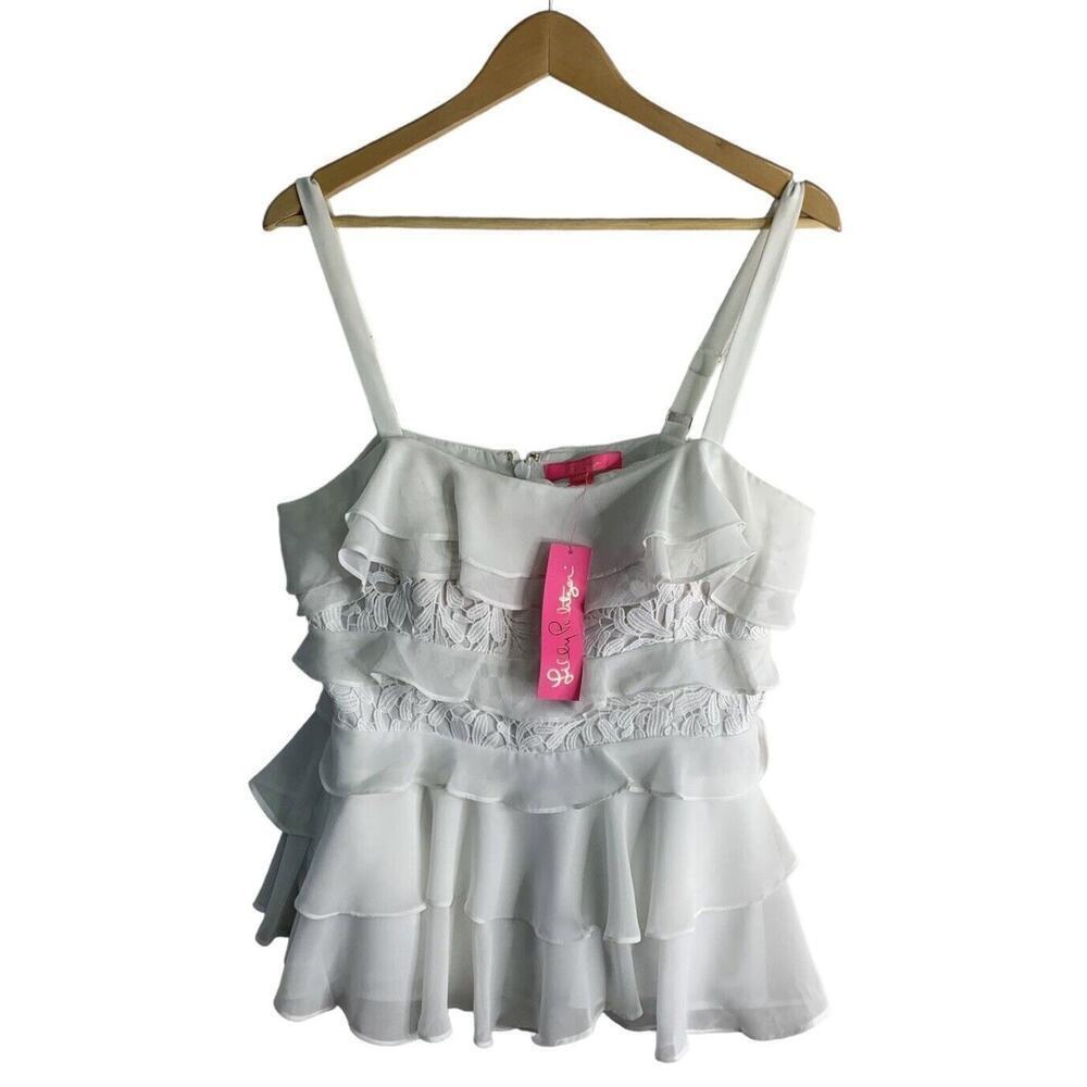 Lilly Pulitzer Olive Top Womens Size 12 Resort White Chiffon Ruffles NWT $168 - Picture 3 of 13
